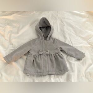 Toddler Girl Gray Hooded Peacoat with Bow